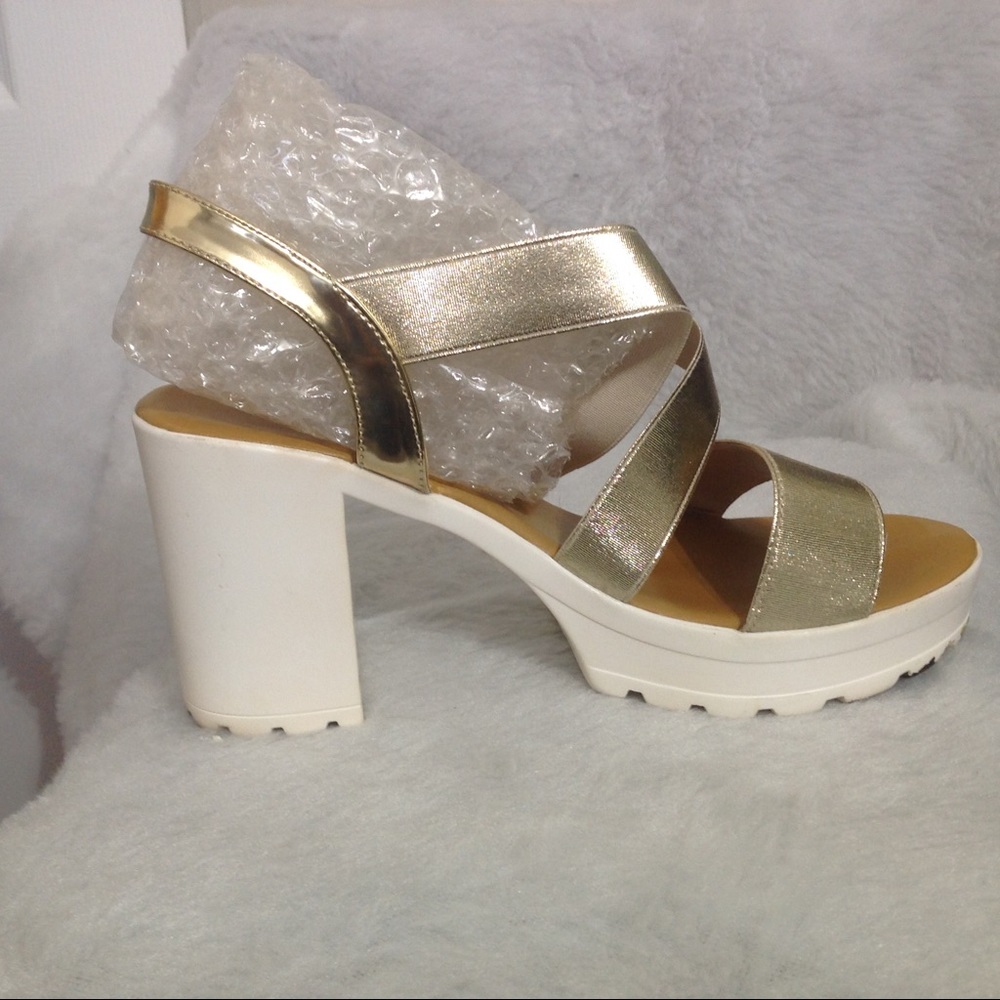 HERSTYLE Gold/White Platform Sandals